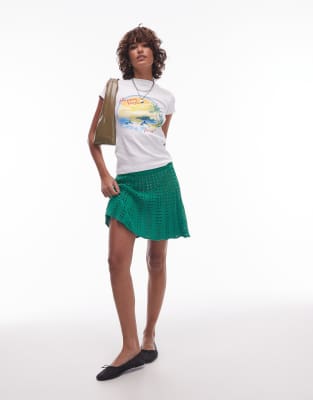 Topshop knitted flippy mini skirt in green - view 1