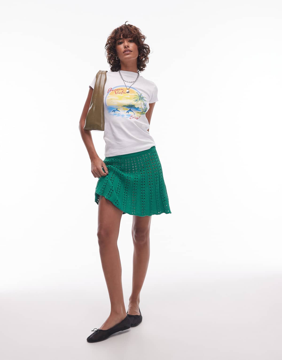 Topshop knitted flippy mini skirt in green
