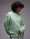 [Topshop] Topshop knitted fluffy cable crew relaxed jumper in light green XS Light green