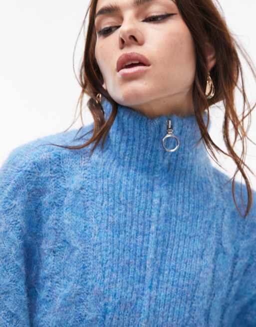 1990's Wool Turtleneck Sweater in Blue With Black 