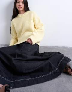 Knitted fluffy exposed seam easy jumper in yellow