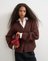 Topshop knitted fluffy eyelash cardigan in chocolate