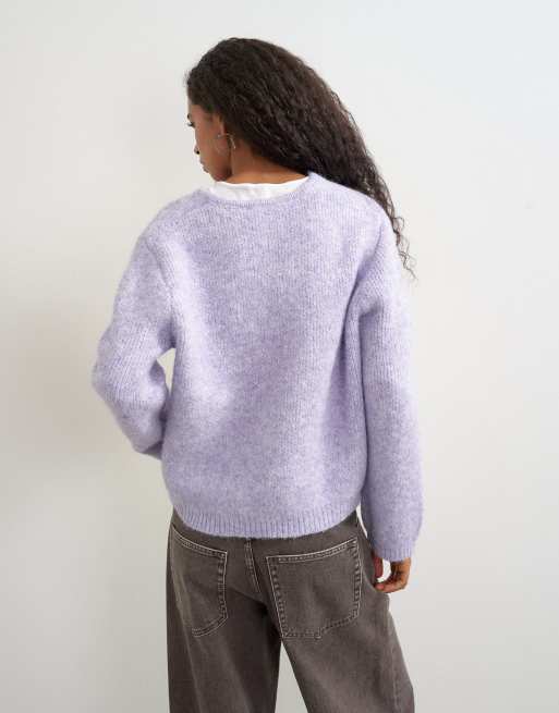 Topshop knitted fluffy eyelash cardigan in periwinkle, 4 of 4