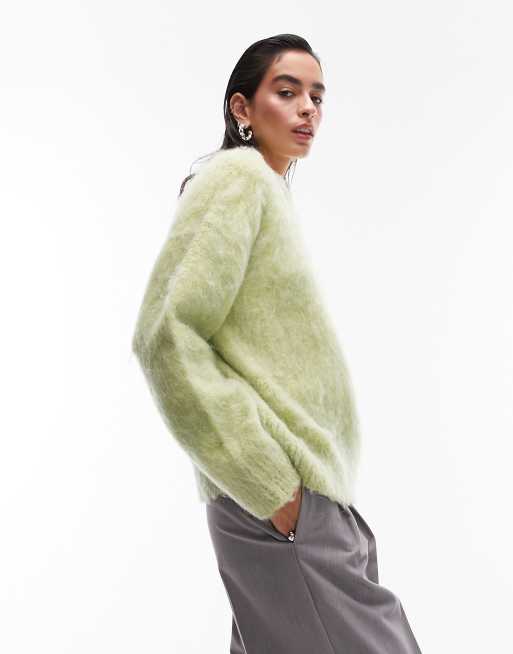 Topshop knitted fluffy jumper in green | ASOS