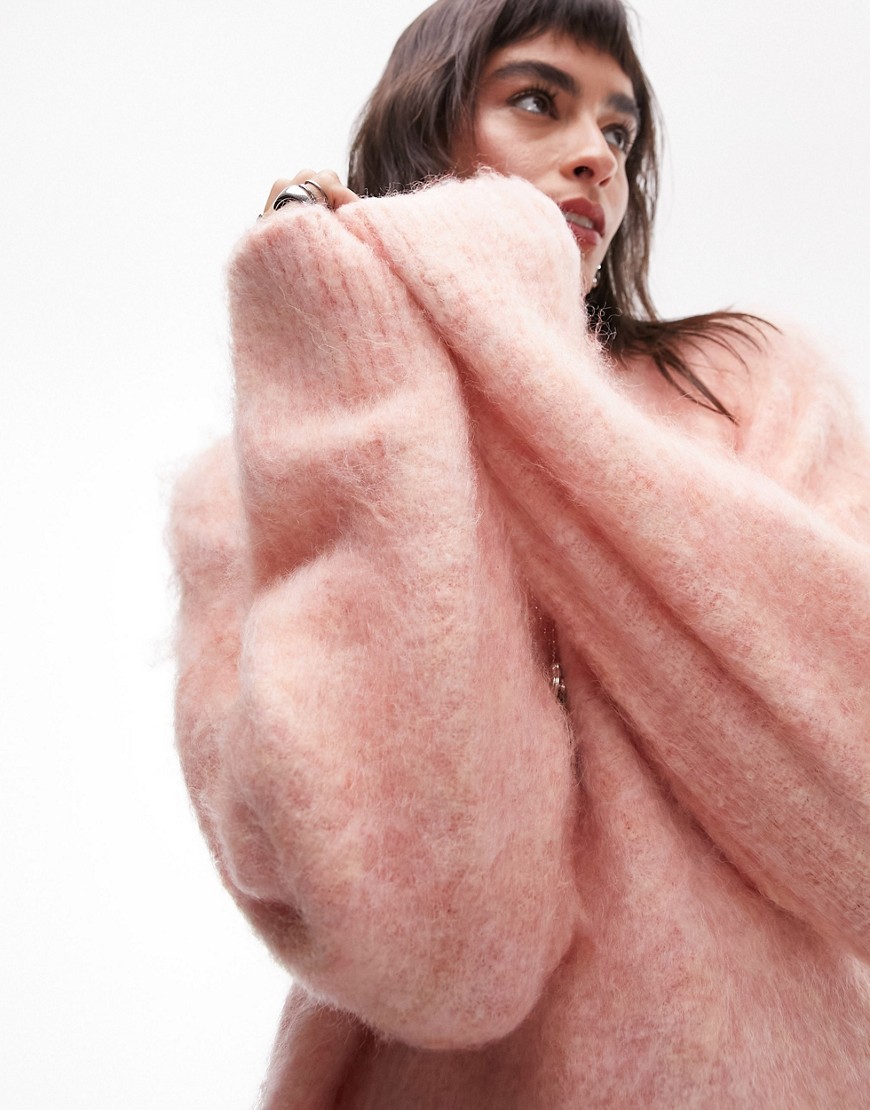 Topshop knitted fluffy jumper in pink