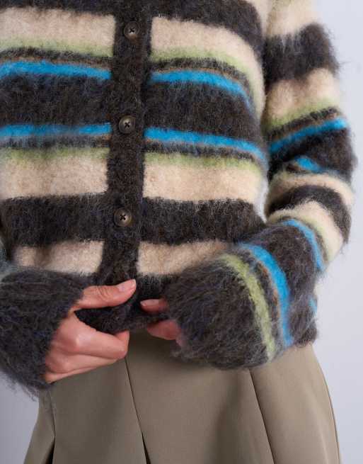 Topshop knitted fluffy multi stripe cardigan, 3 of 4