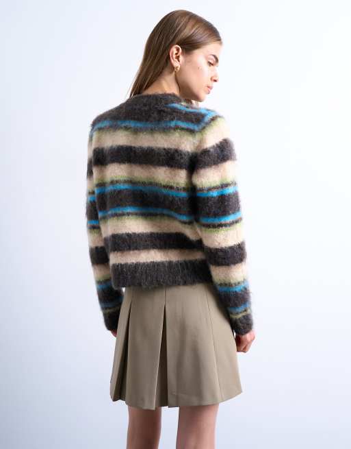 Topshop knitted fluffy multi stripe cardigan, 4 of 4