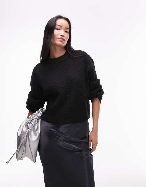 Topshop knitted fluffy relaxed ultimate jumper in black - view 1