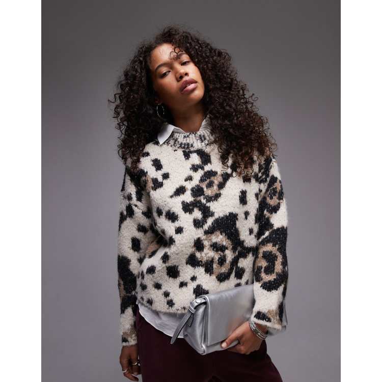 Topshop knitted fluffy relaxed ultimate jumper in leopard print ASOS