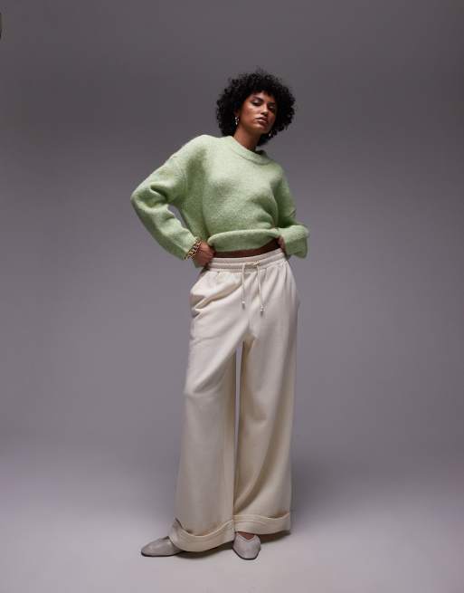 Topshop knitted fluffy relaxed ultimate jumper in light green, 4 of 4