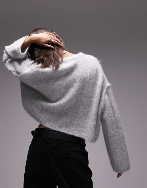 Topshop Tall Knitted Fluffy Crop Jumper, $64, Topshop