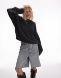 [Topshop] Topshop knitted fluffy rib oversized crew jumper in charcoal-Grey L CHARCOAL