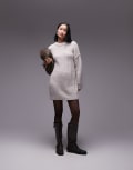 [Topshop] Topshop knitted fluffy rib oversized crew jumper in oat-Neutral M Oat