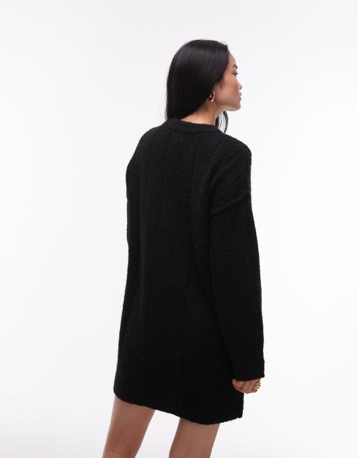 TopShop Funnel Neck Knitted Mini Sweater Dress Size 0-2 in Black hotsell Long Sleeve