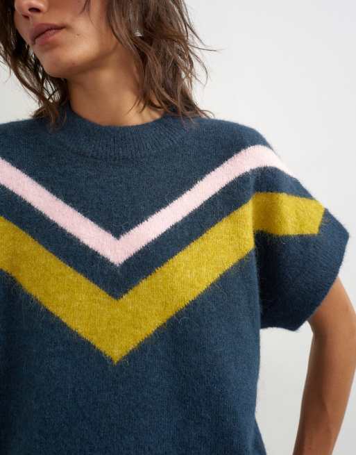 Topshop knitted fluffy short sleeve top with wool in multi stripe, 3 of 4