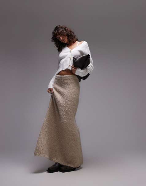 Topshop knitted fluffy skirt in oat - view 1