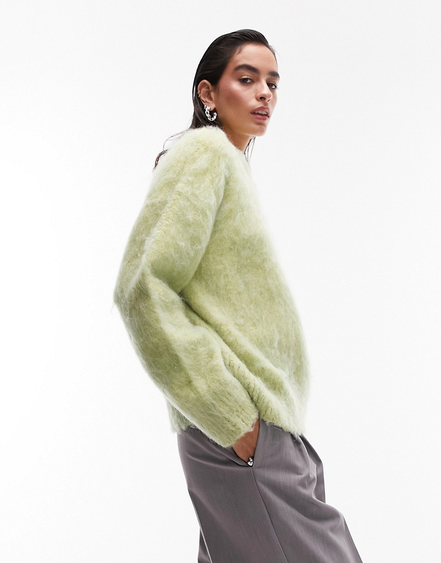 Topshop Knitted Fluffy Sweater In Green