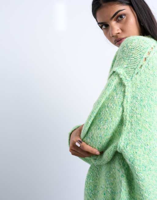 Topshop knitted fluffy twist yarn jumper in green, 2 of 4
