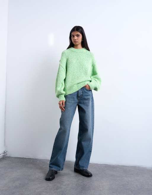 Topshop knitted fluffy twist yarn jumper in green ASOS
