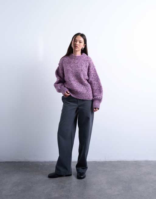 Topshop knitted fluffy twist yarn jumper in purple, 2 of 4
