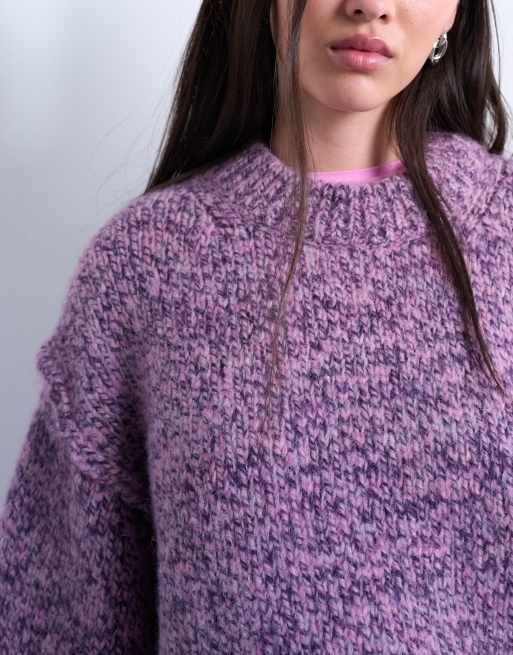 Topshop knitted fluffy twist yarn jumper in purple, 3 of 4