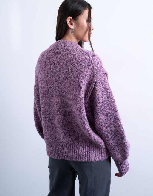 Topshop knitted fluffy twist yarn jumper in purple, 4 of 4