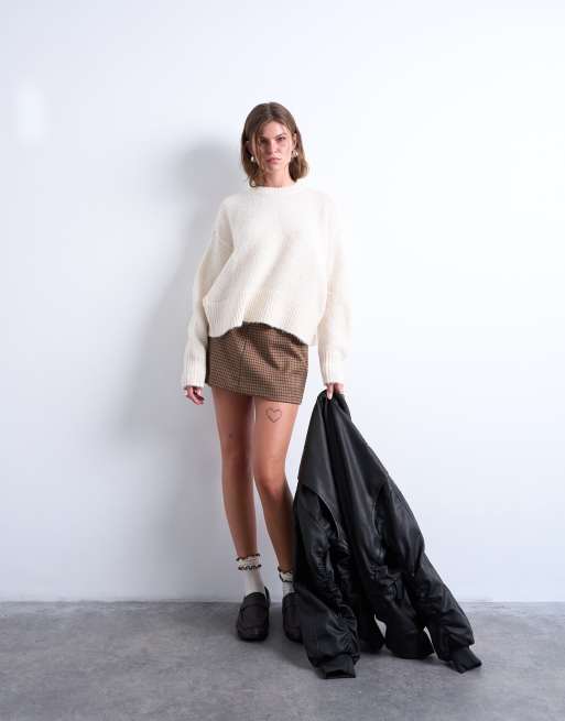 Topshop knitted fluffy ultimate jumper in cream 