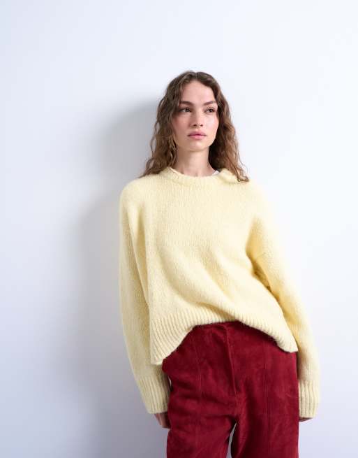 Topshop knitted fluffy ultimate jumper in yellow 