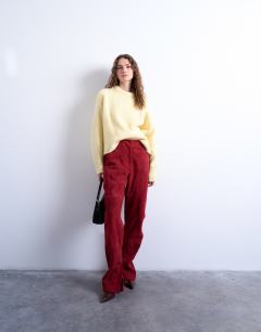 Model wearing Knitted fluffy ultimate jumper in yellow 