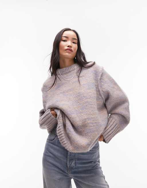  Topshop knitted forward seam twist yarn crew jumper in multi