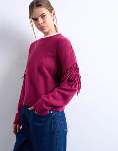 Knitted fringe detail jumper in plum
