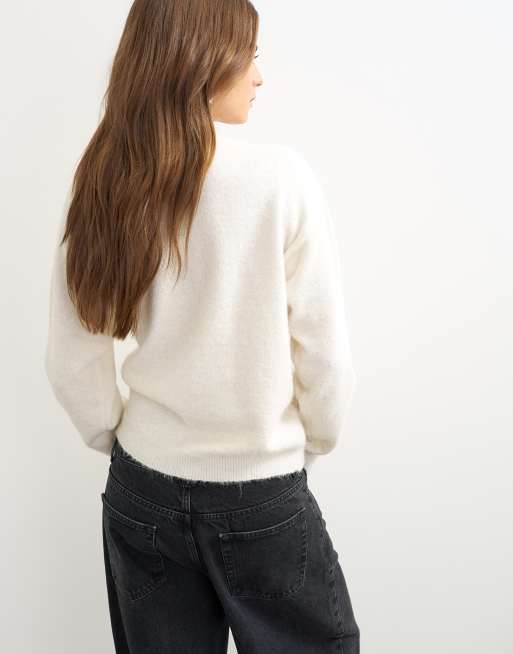Topshop knitted front tie jumper with wool and alpaca in ivory, 2 of 4