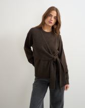 Topshop knitted front tie jumper with wool and alpaca in tobacco