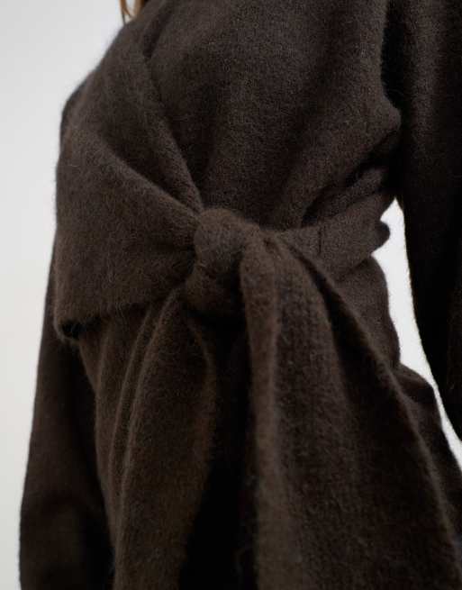 Topshop knitted front tie jumper with wool and alpaca in tobacco, 4 of 4
