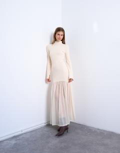 Knitted full skirt dress in ivory