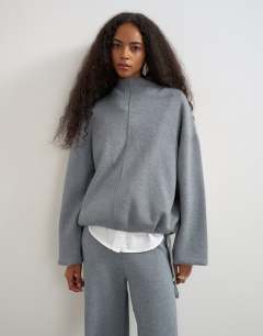 Knitted funnel neck cinch hem co-ord jumper in grey