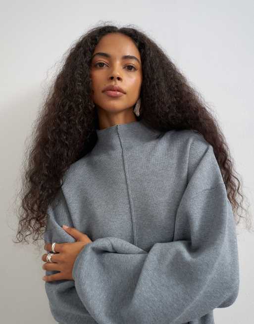 Topshop knitted funnel neck cinch hem co-ord jumper in grey, 2 of 4