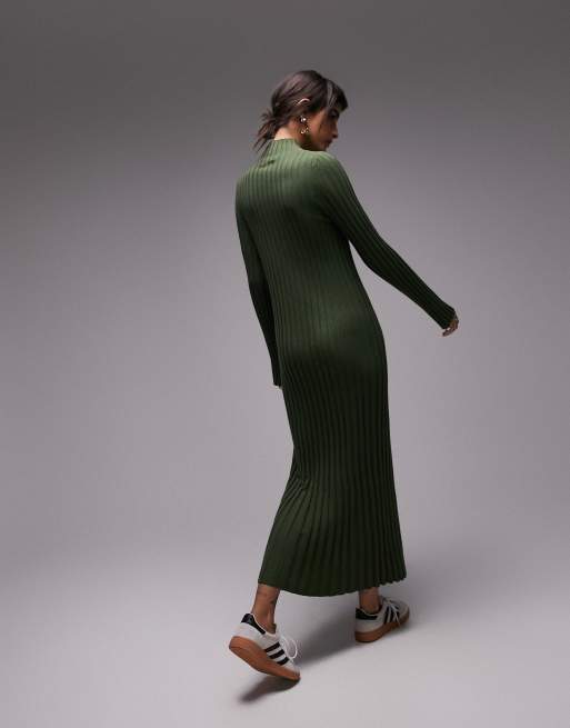Topshop knitted funnel neck variegated rib maxi dress in green, 4 of 4