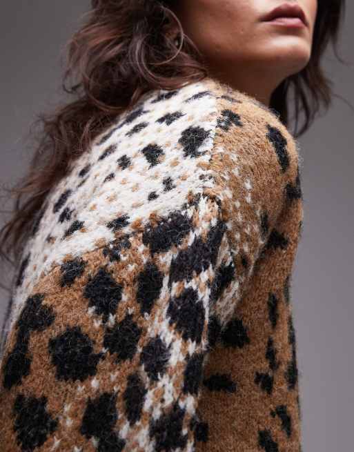 Topshop knitted gradient neutral animal in oversized sweater in neutral
