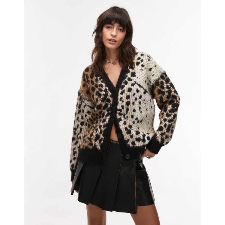 Topshop knitted gradient neutral animal oversized cardigan in
