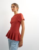 Topshop knitted grown on short sleeve peplum top in deep red