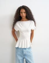 Topshop knitted grown on short sleeve peplum top in ivory