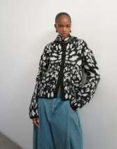 Topshop knitted hairy crew neck cardigan with scarf in mono animal print