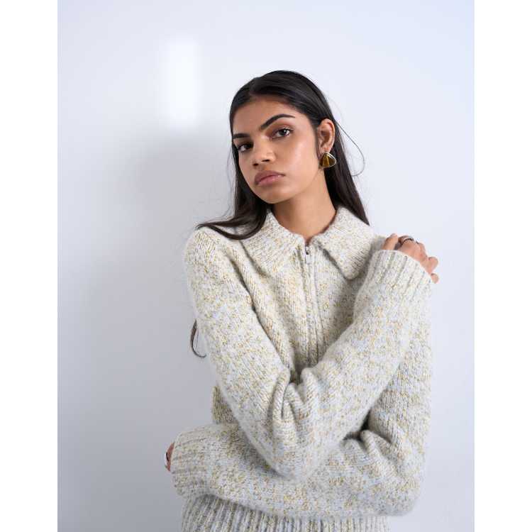 Topshop knitted heavy twist yarn collard cardigan co-ord in blue