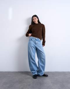 Model wearing Knitted high back cut out top in chocolate