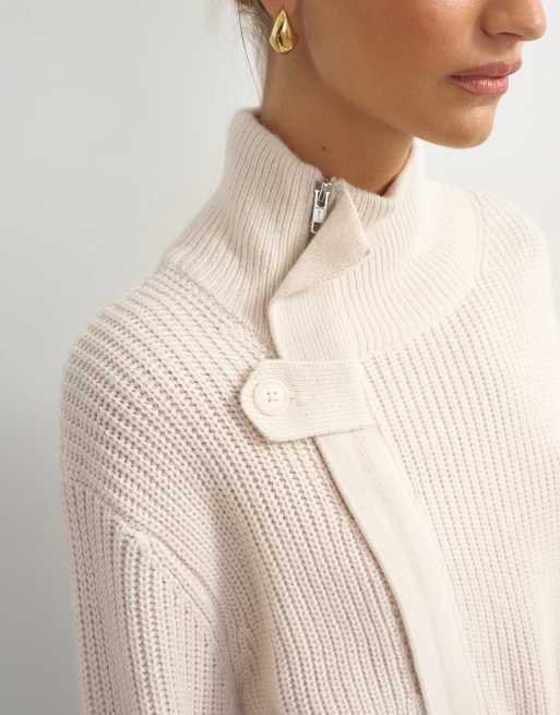 Topshop knitted high funnel neck utility jacket with wool in beige, 2 of 4