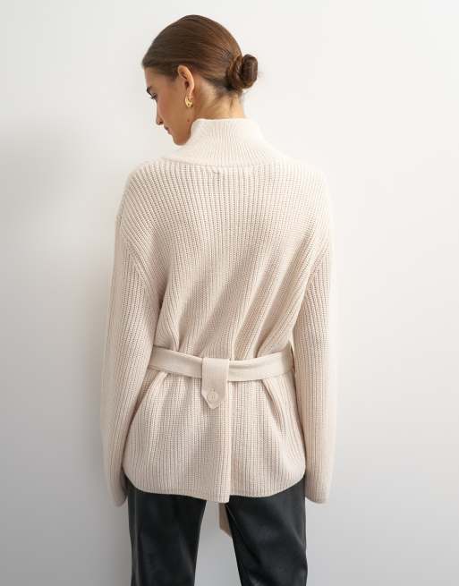Topshop knitted high funnel neck utility jacket with wool in beige, 4 of 4