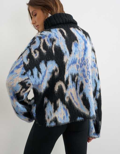 Topshop knitted high neck floral brushed jumper in multi, 3 of 4