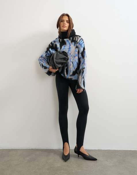 Topshop knitted high neck floral brushed sweater in multi - view 1