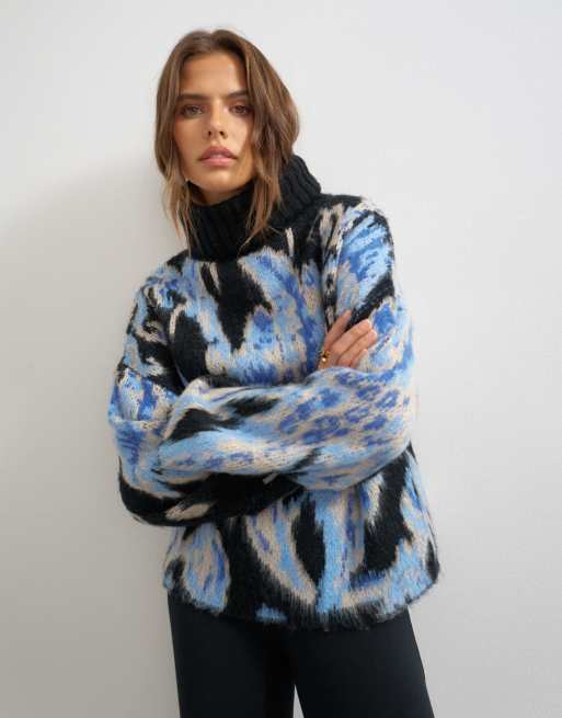 Topshop knitted high neck floral brushed sweater in multi, 2 of 4